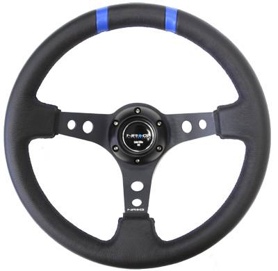 NRG Innovations - NRG Innovations Limited Edition 350mm Sport Steering Wheel (3" Deep) - Black w/ Blue Double Center Markings