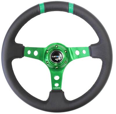 NRG Innovations - NRG Innovations Limited Edition 350mm Sport Steering Wheel (3" Deep) - Green w/ Green Double Center Markings