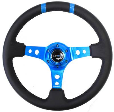 NRG Innovations - NRG Innovations Limited Edition 350mm Sport Steering Wheel (3" Deep) - New Blue w /Blue Double Center Markings