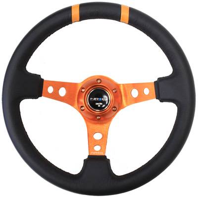 NRG Innovations - NRG Innovations Limited Edition 350mm Sport Steering Wheel (3" Deep) - Orange w/ Orange Double Center Markings