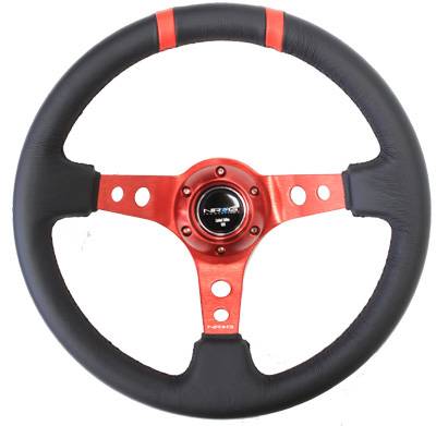 NRG Innovations - NRG Innovations Limited Edition 350mm Sport Steering Wheel (3" Deep) - Red w/ Red Double Center Markings