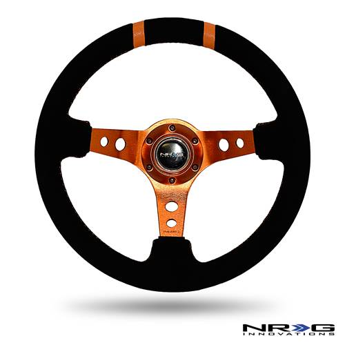 NRG Innovations - NRG Innovations Limited Edition 350mm Sport Suede Steering Wheel (3" Deep) - Green w/ Green Double Center Markings -