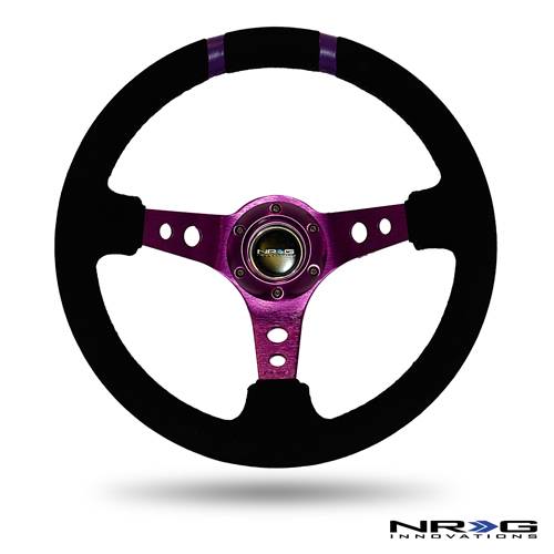 NRG Innovations - NRG Innovations Limited Edition 350mm Sport Suede Steering Wheel (3" Deep) - Purple w/ Purple Double Center Markings