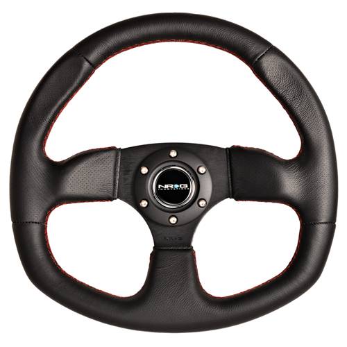 NRG Innovations - NRG Innovations 320mm Sport Leather Steering Wheel Oval with Red Stitching