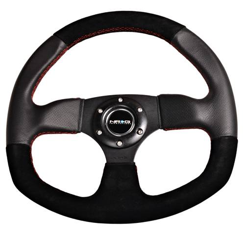 NRG Innovations - NRG Innovations 320mm Sport Suede Steering Wheel Oval with Red Stitching