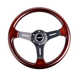 NRG Innovations - NRG Innovations Classic Wood Grain Wheel 330mm - 3 Spoke Center Matte Black