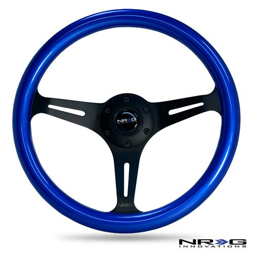 NRG Innovations - NRG Innovations Classic Wood Grain Wheel 350mm - 3 spoke Center Black - Blue