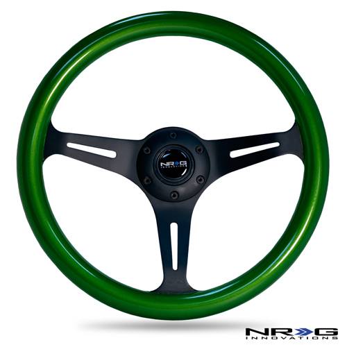 NRG Innovations - NRG Innovations Classic Wood Grain Wheel 350mm - 3 spoke Center Black - Green