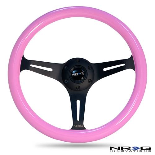 NRG Innovations - NRG Innovations Classic Wood Grain Wheel 350mm - 3 spoke Center Black - Pink