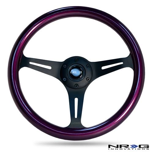 NRG Innovations - NRG Innovations Classic Wood Grain Wheel 350mm - 3 spoke Center Black - Purple