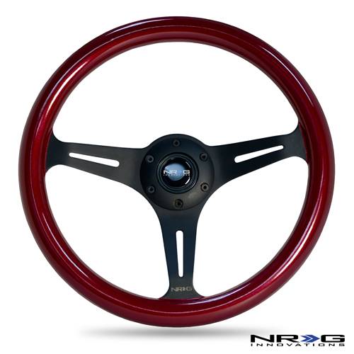 NRG Innovations - NRG Innovations Classic Wood Grain Wheel 350mm - 3 spoke Center Black - Red