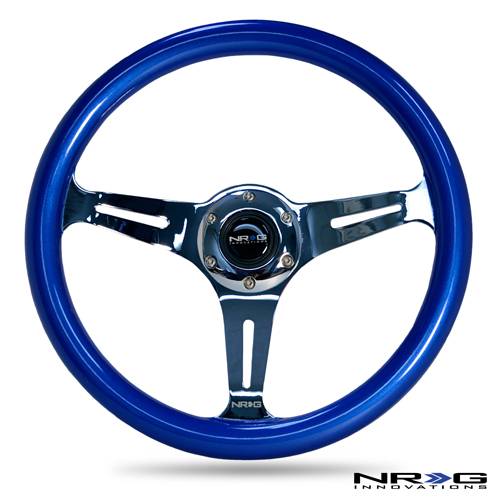 NRG Innovations - NRG Innovations Classic Wood Grain Wheel 350mm - 3 spoke Center Chrome - Blue