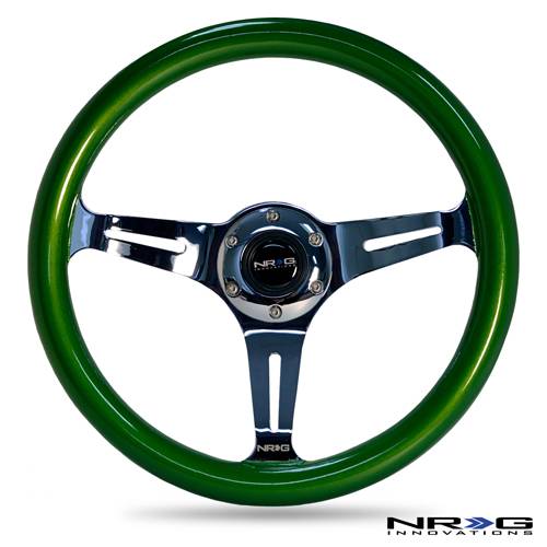 NRG Innovations - NRG Innovations Classic Wood Grain Wheel 350mm - 3 spoke Center Chrome - Green