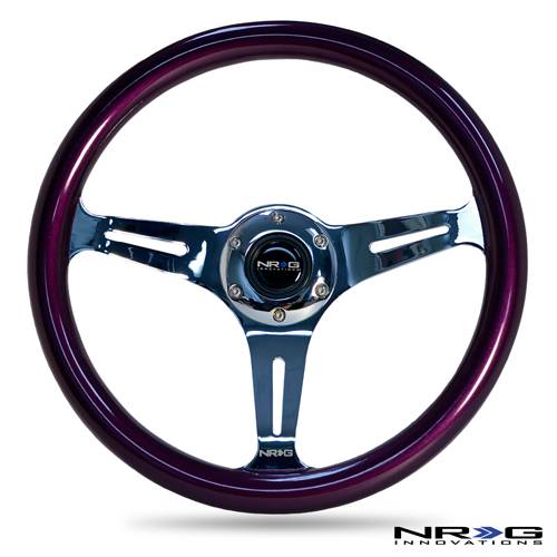 NRG Innovations - NRG Innovations Classic Wood Grain Wheel 350mm - 3 Spoke Center Chrome - Purple