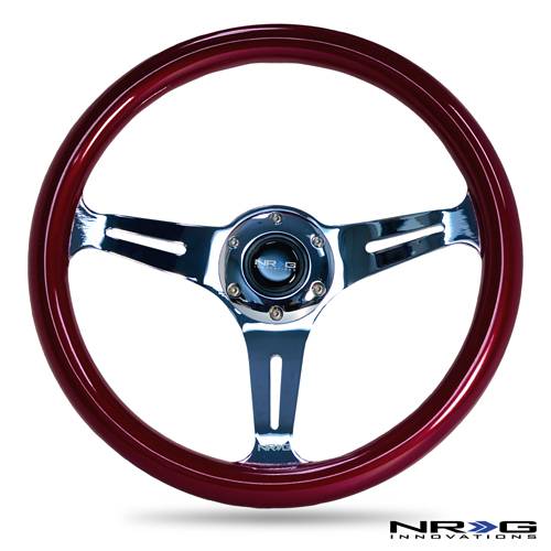 NRG Innovations - NRG Innovations Classic Wood Grain Wheel 350mm - 3 Spoke Center Chrome - Red