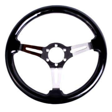 NRG Innovations - NRG Innovations Classic Wood Grain Wheel 350mm - 3 Spoke Center Chrome - Black Wood