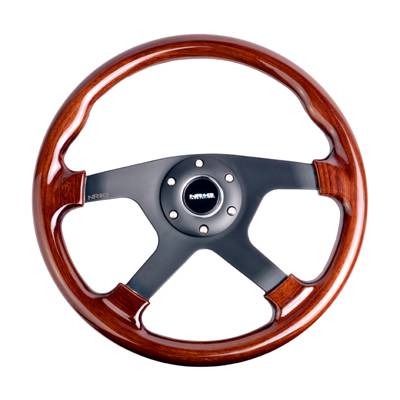 NRG Innovations - NRG Innovations Classic Wood Grain Wheel 350mm - 4 Spoke Center Black