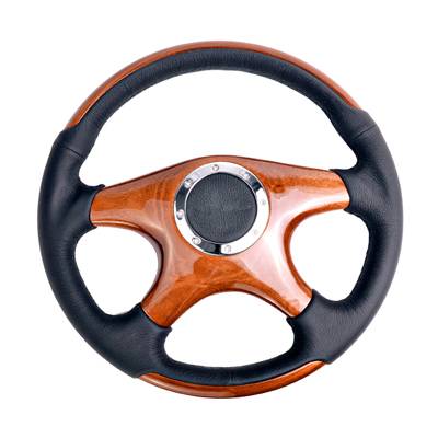 NRG Innovations - NRG Innovations Classic Wood Grain Wheel 350mm - 4 Spoke Center Wood w/ Leather