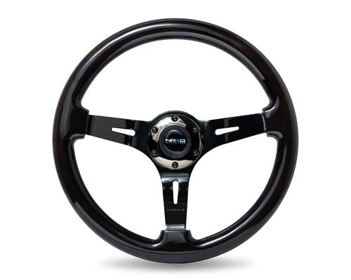 NRG Innovations - NRG Innovations 350mm Classic Black Wood Grain Wheel (3" Deep) - 3 spoke center in Black Chrome