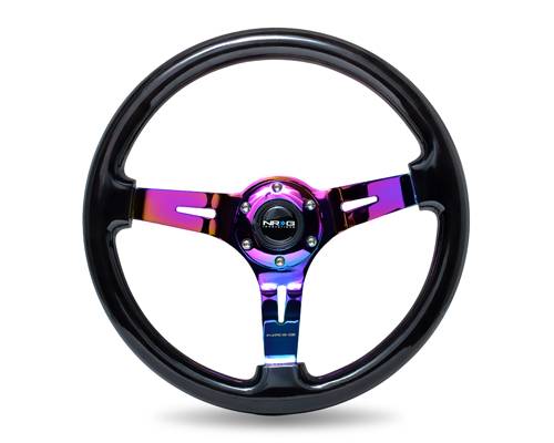 NRG Innovations - NRG Innovations 350mm Classic Black Wood Grain Wheel (3" Deep) - 3 spoke Center in Neochrome