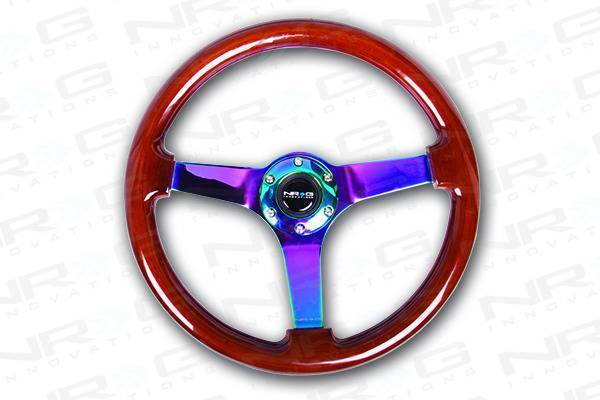 NRG Innovations - NRG Innovations 350mm Classic Dark Wood Grain Steering Wheel (3" Deep) - Classic Wood w/ Neochrome Spokes