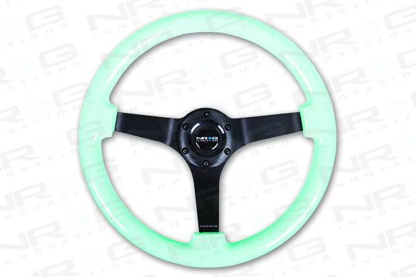 NRG Innovations - NRG Innovations 350mm Minty Fresh Wood Grain Steering Wheel (3" Deep) - Minty Fresh Wood w/ Black Spokes