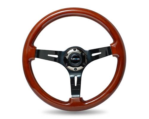 NRG Innovations - NRG Innovations 350mm Classic Dark Wood Grain Steering Wheel (3" Deep) - Classic Wood w/ Black Spokes