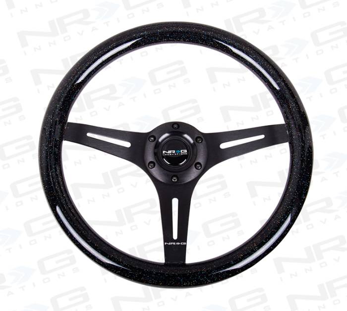 NRG Innovations - NRG Innovations 350mm Classic Wood Grain Steering Wheel - Black Sparkled w/ Black Spokes