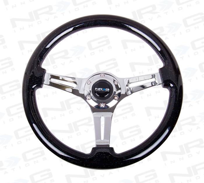 NRG Innovations - NRG Innovations 350mm Classic Wood Grain Steering Wheel - Black Sparkled w/ Chrome Spokes