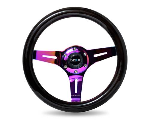 NRG Innovations - NRG Innovations 310mm Classic Black Wood Grain Wheel - Black Wood w/ Neochrome Spokes