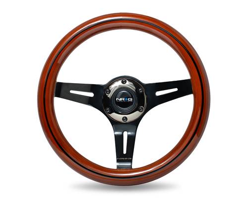 NRG Innovations - NRG Innovations 310mm Classic Dark Wood Grain Wheel - Black Line Inlay w/ Black Chrome Spokes