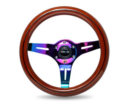 NRG Innovations - NRG Innovations 310mm Classic Dark Wood Grain Wheel - Black Line Inlay w/ Neohrome Spokes