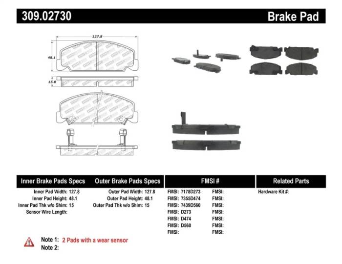 StopTech - SPRT BRK PAD W/HDWR 309.02730