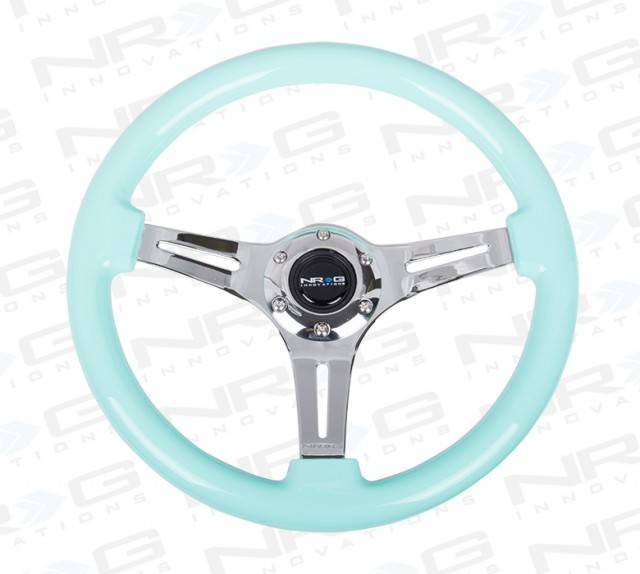 NRG Innovations - NRG Innovations Minty Fresh Color Wood Steering Wheel 350mm - Minty Fresh w/ Chrome Spokes