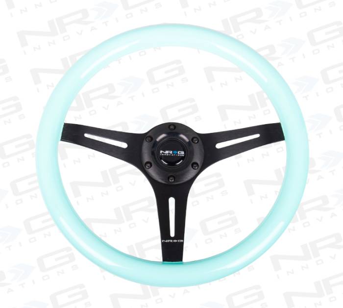 NRG Innovations - NRG Innovations 350mm Classic Wood Grain Steering Wheel - Minty Fresh w/ Black Spokes