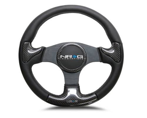 NRG Innovations - NRG Innovations 350mm Carbon Fiber Steering Wheel - Black Frame and Stitching w/ Rubber Horn Button