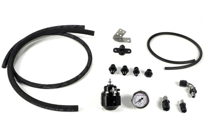 MAPerformance - 2008-2015 Mitsubishi Evo X MAPerformance AFPR Install Kit with AEM Fuel Pressure Regulator - Lightweight Black Braided SS Line