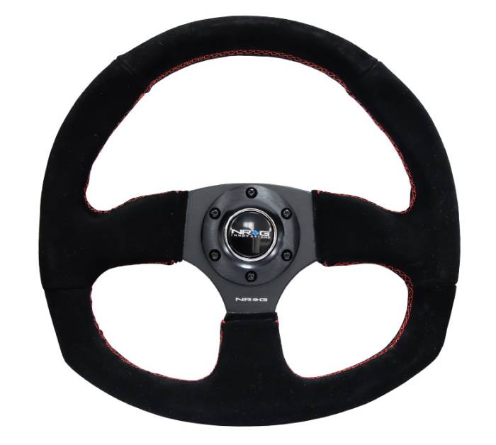 NRG Innovations - NRG Innovations Steering Wheel (320mm Horizontal / 330mm Vertical) Black Suede w/ Red Stitching