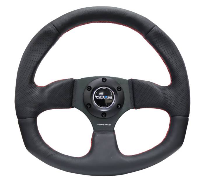 NRG Innovations - NRG Innovations Steering Wheel (320mm Horizontal / 330mm Vertical) Leather w/ Red Stitching