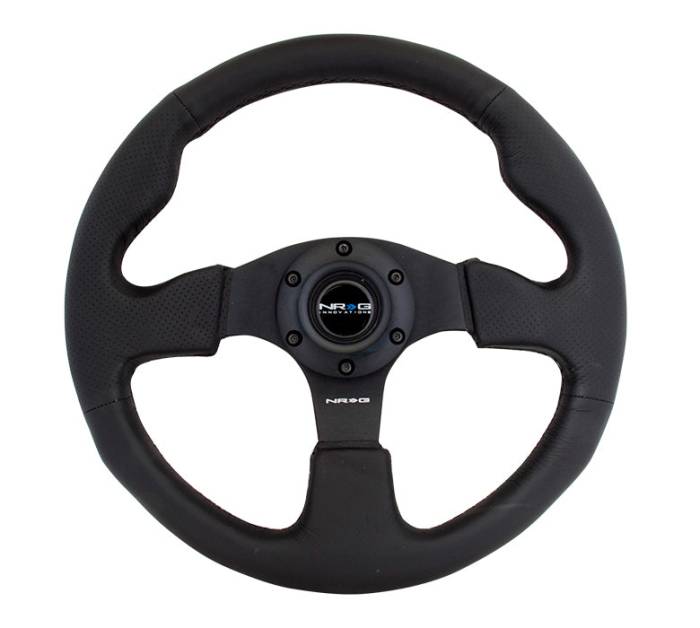 NRG Innovations - NRG Innovations Steering Wheel (320mm/ 2.5in. Deep) Black Leather w/ Black Stitching