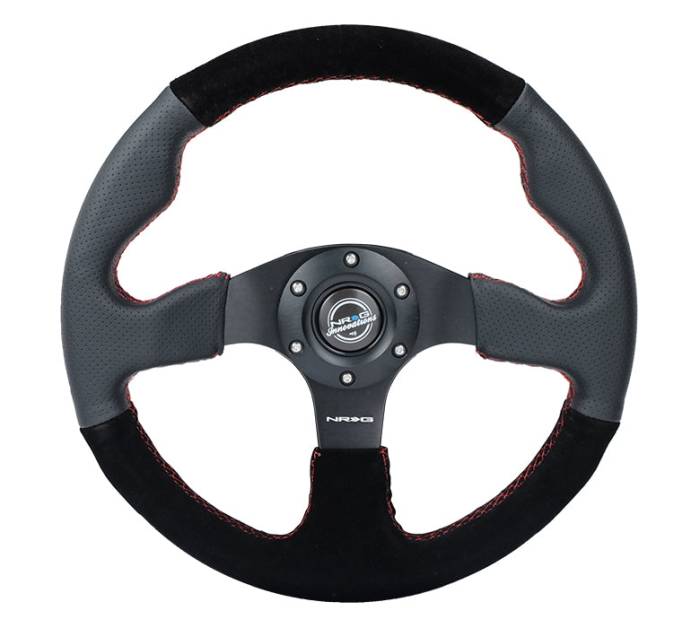 NRG Innovations - NRG Innovations Steering Wheel (320mm/ 2.5in. Deep) Sport Leather / Suede w/ Red Stitch