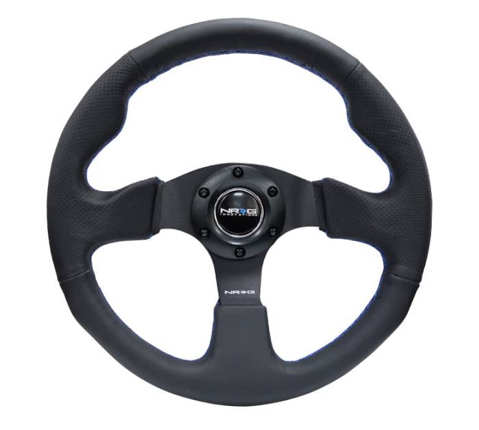 NRG Innovations - NRG Innovations Steering Wheel (320mm/ 2.5in. Deep) Black Leather w/ Blue Stitching