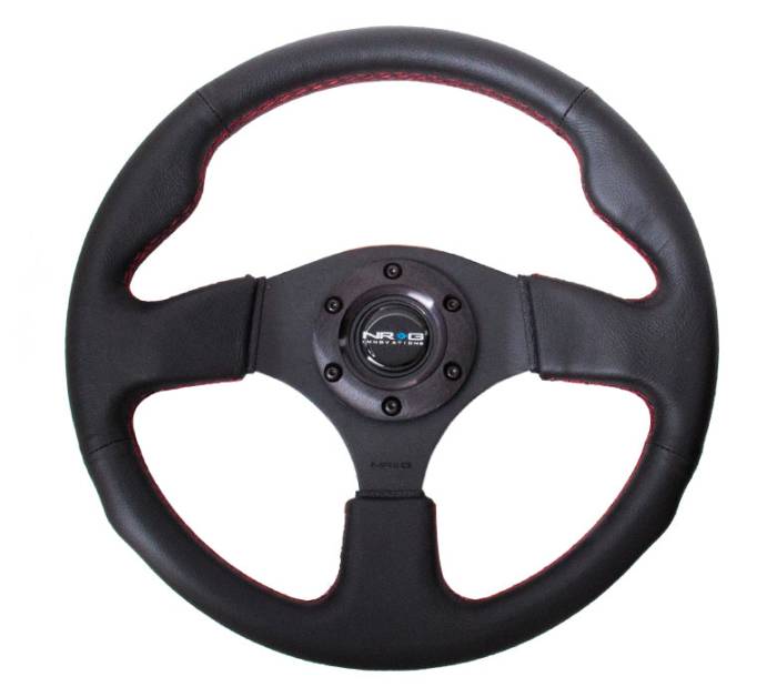 NRG Innovations - NRG Innovations Steering Wheel (320mm/ 2.5in. Deep) Leather w/ Red Stitch