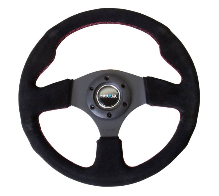 NRG Innovations - NRG Innovations Steering Wheel (320mm) Suede w/ Red Stitch