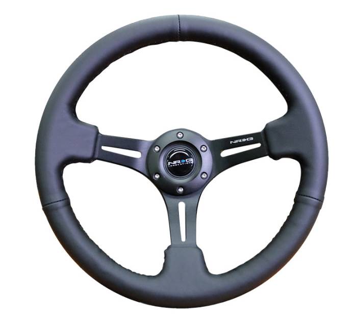 NRG Innovations - NRG Innovations Steering Wheel (350mm / 3in. Deep) Black Leather w/ Black Stitch