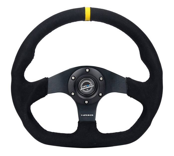 NRG Innovations - NRG Innovations Steering Wheel (320mm) Sport Alcantara Flat Bottom w/ Yellow Center Mark