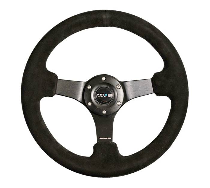 NRG Innovations - NRG Innovations Steering Wheel (330mm / 3in. Deep) Black Suede w/ Criss Cross Stitch w/ Black 3-Spoke Center