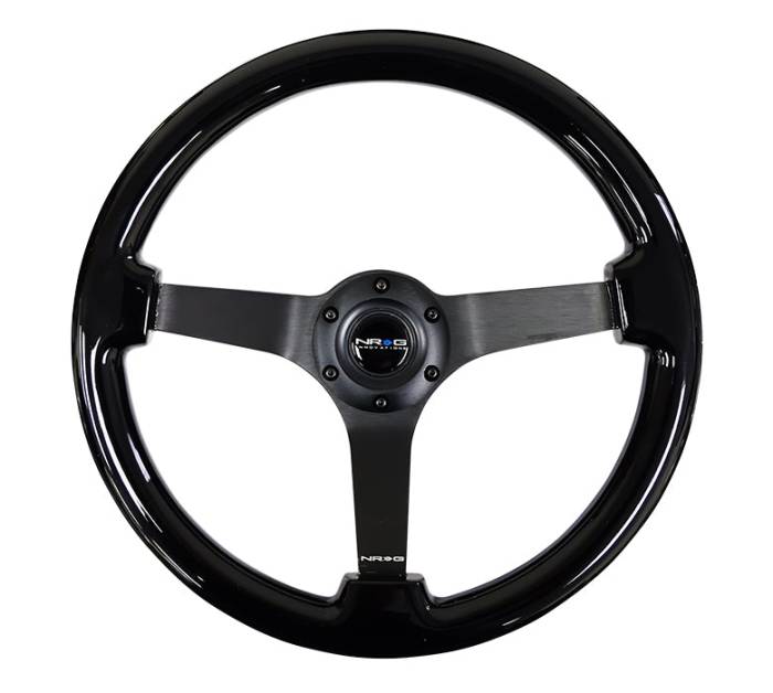 NRG Innovations - NRG Innovations Steering Wheel (350mm / 3in. Deep) Black w/ Black Chrome Solid 3-Spoke Center