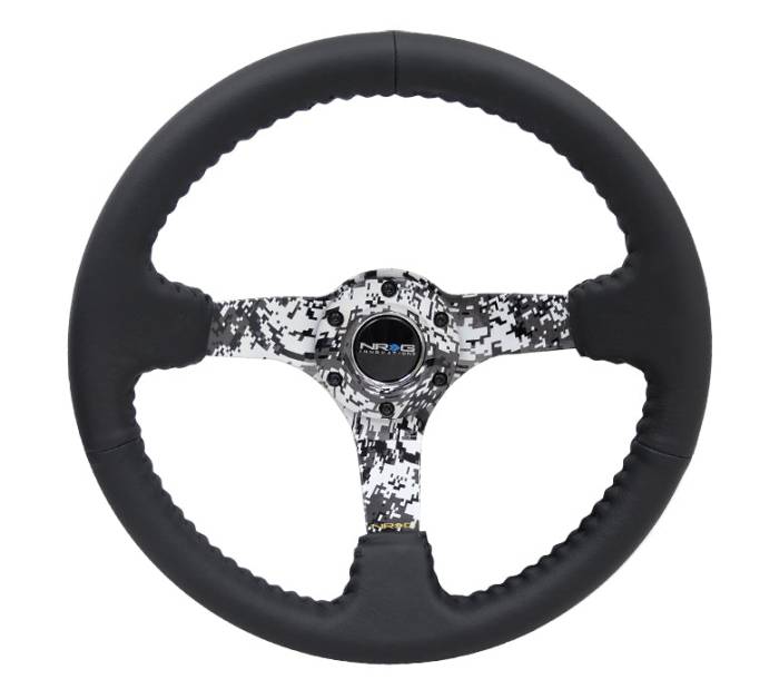 NRG Innovations - NRG Innovations Steering Wheel (350mm / 3in. Deep) Black Leather w/ Hydrodipped Digi-Camo Spokes