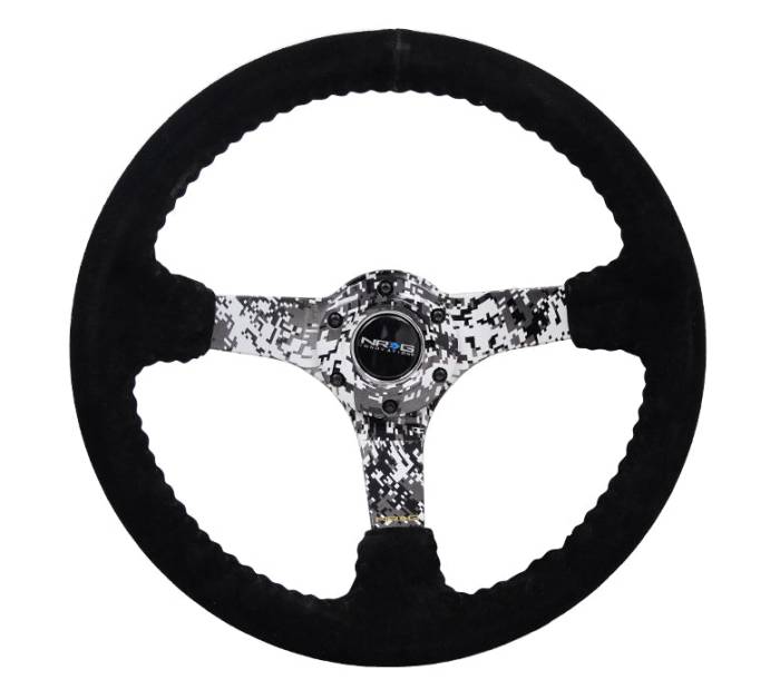 NRG Innovations - NRG Innovations Steering Wheel (350mm / 3in. Deep) Black Suede w/ Hydrodipped Digi-Camo Spokes